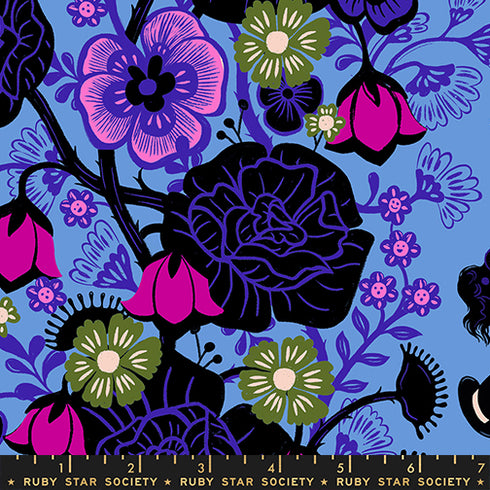 PREORDER Hello Alice Rabbit Hole Damask in Lindley Blue RS2121 14 - Ruby Star Society Sold by the Half Yard